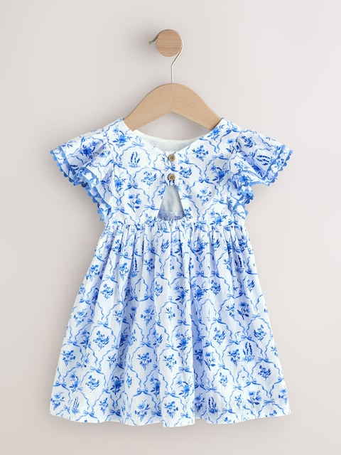Blue Floral Angel Sleeve Dress (3mths-8yrs)