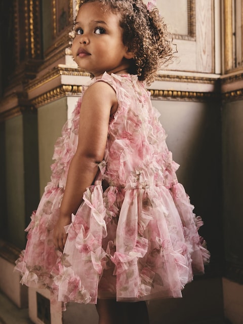 Pink Floral Sleeveless Mesh Dress (3mths-7yrs)
