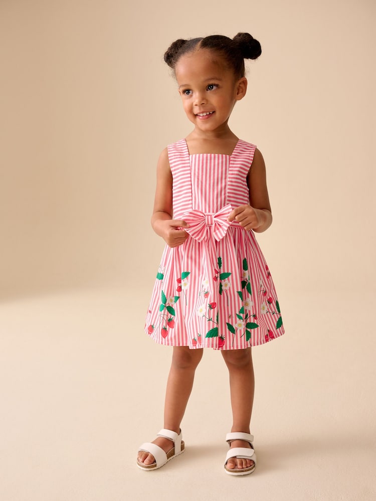 Red Strawberry Stripe Bow Front Prom Dress (3mths-8yrs)
