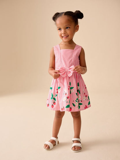 Red Strawberry Stripe Bow Front Prom Dress (3mths-8yrs)