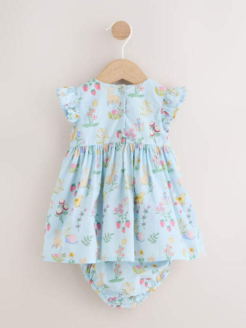 Blue Woven Baby Dress and Knickers Set 2 Piece (0mths-2yrs)