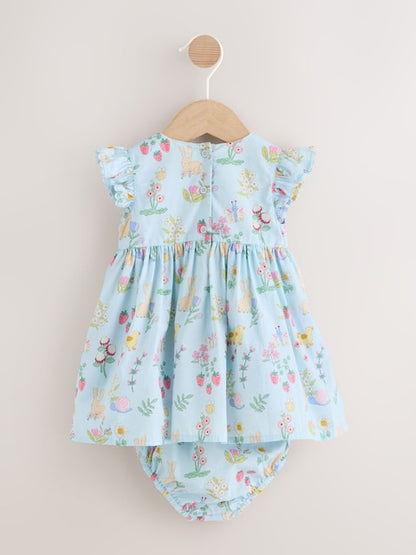 Blue Woven Baby Dress and Knickers Set 2 Piece (0mths-2yrs)