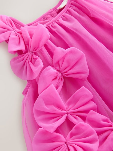 Bright Pink Bows Sleeveless Mesh Dress (3mths-7yrs)