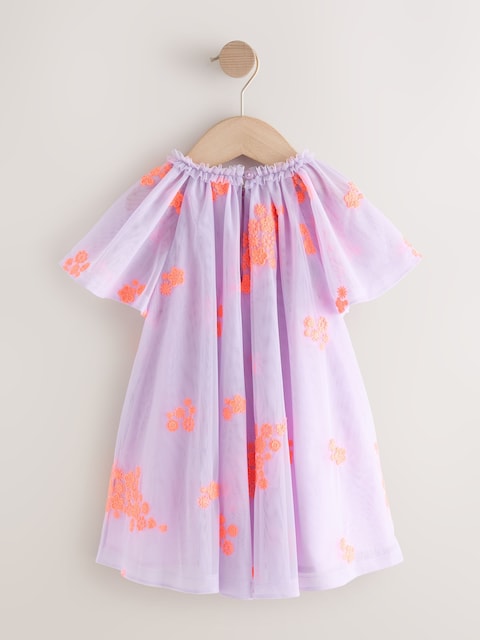 Lilac Fluro Angel Sleeve Mesh Dress (3mths-7yrs)
