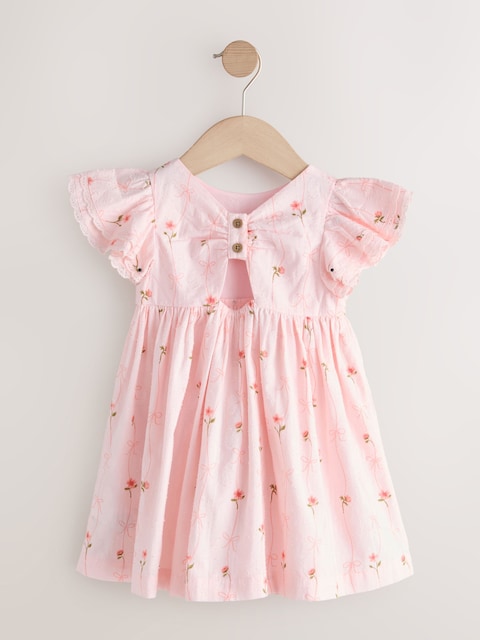 Pink Print Angel Sleeve Dress (3mths-8yrs)
