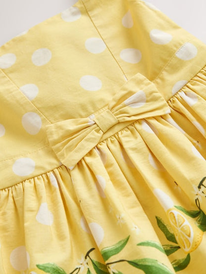 Yellow Lemon Spot Bow Front Prom Dress (3mths-8yrs)