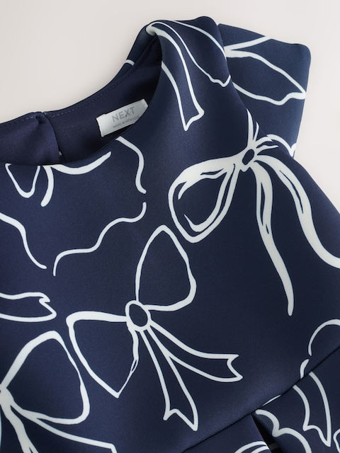 Navy Bows Scuba Occasion Dress (3mths-7yrs)