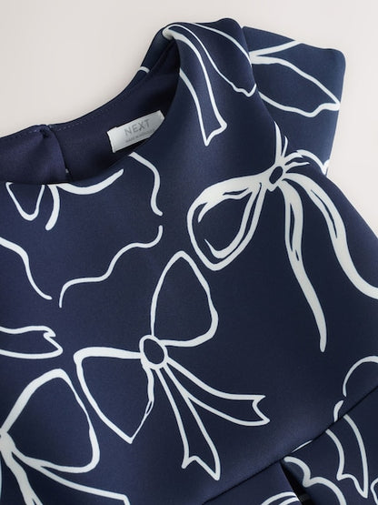 Navy Bows Scuba Occasion Dress (3mths-7yrs)
