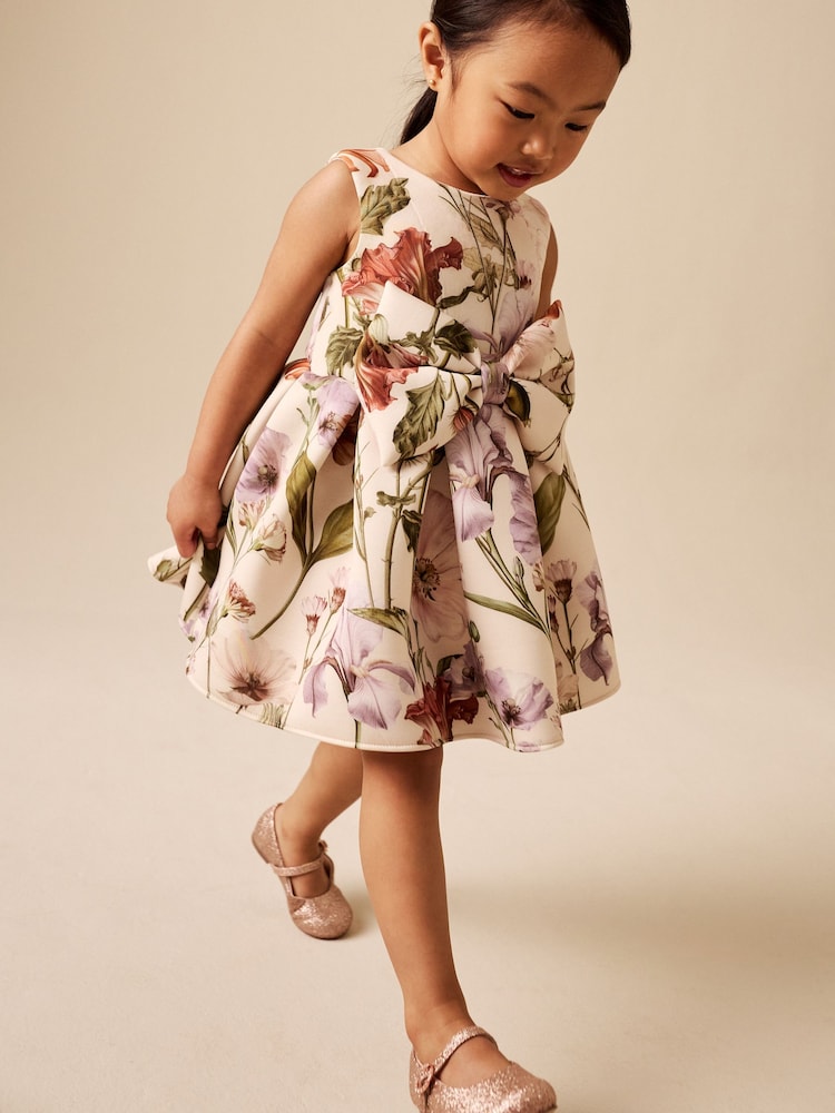 Cream Floral Scuba Occasion Dress (3mths-7yrs)