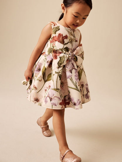 Cream Floral Scuba Occasion Dress (3mths-7yrs)