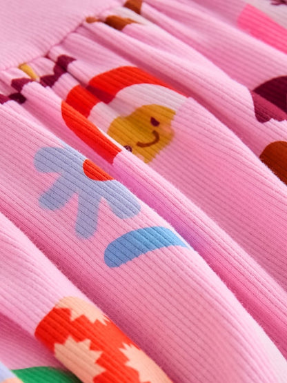 Pink Unicorn Short Sleeve Ribbed Dress (3mths-7yrs)