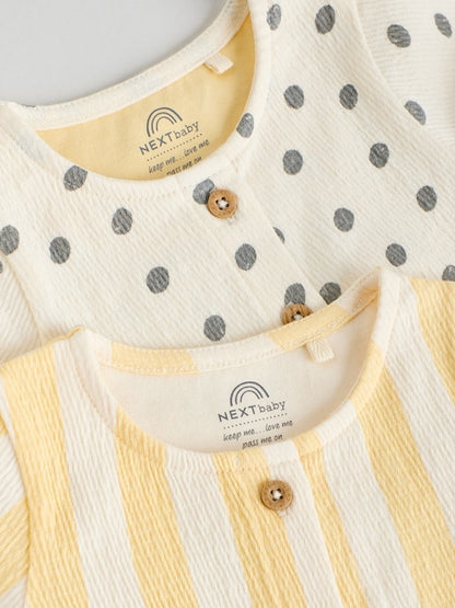 Yellow/Cream Spot/Stripe Baby Short Sleeve Dresse 2 Pack (0mths-3yrs)