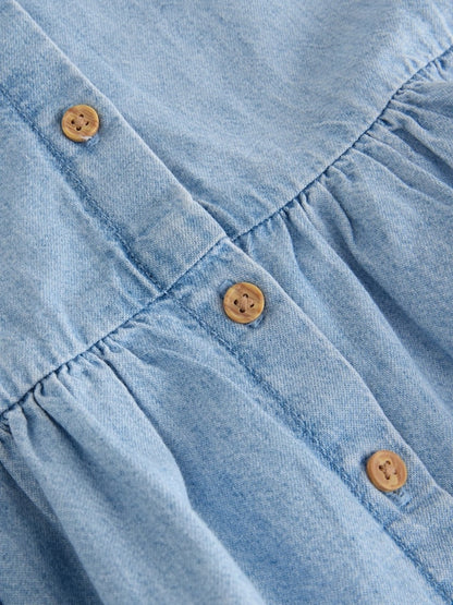 Blue Denim Short Sleeve Cotton Dress (3mths-8yrs)