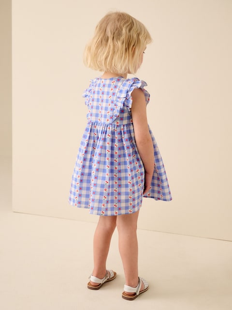 Blue Check Double Ruffle Sleeve Dress (3mths-8yrs)