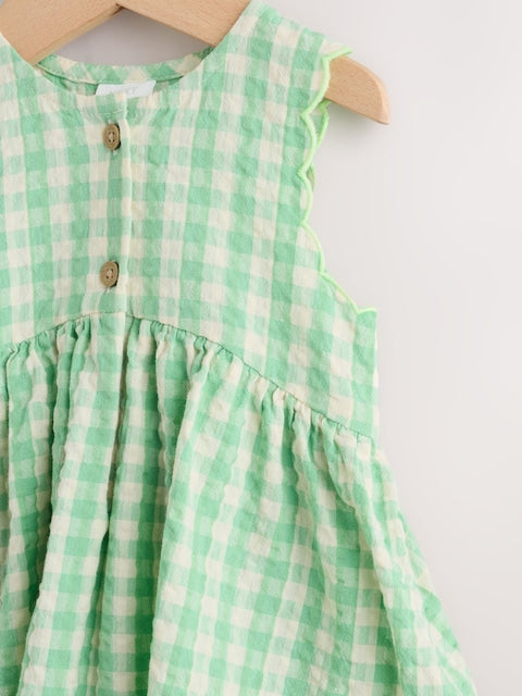 Green Gingham Woven Baby Dress With Intergrated Bodysuit (0mths-2yrs)
