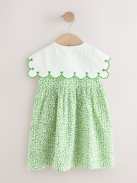 Green Ditsy Collared Summer Dress (3mths-7yrs)