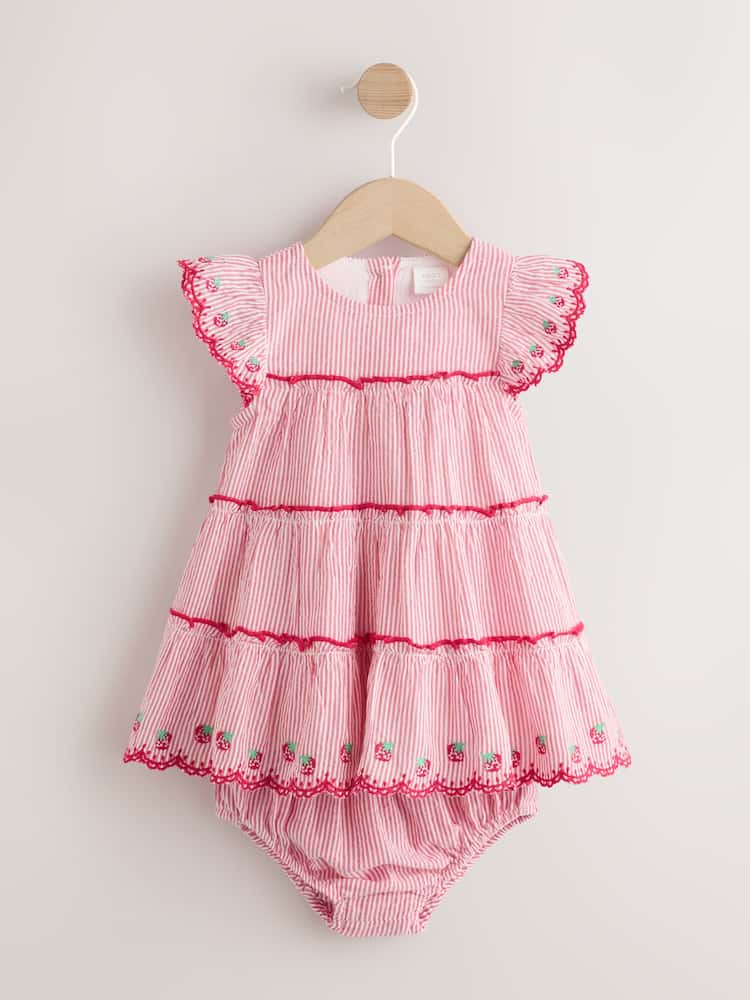 Red Strawberry Baby Tiered Woven Dress and Knickers Set 2 Piece (0mths-2yrs)