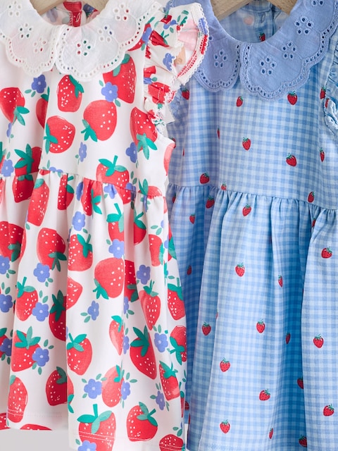 White Strawberry Baby Short Sleeve Dresse 2 Pack (0mths-3yrs)