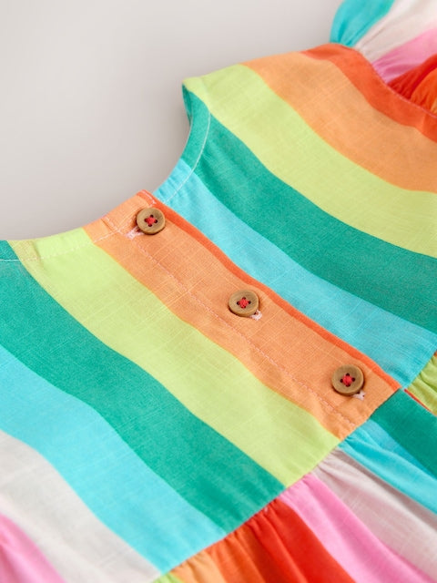 Rainbow Stripe Ric Rac Frill Sleeve Dress (3mths-8yrs)