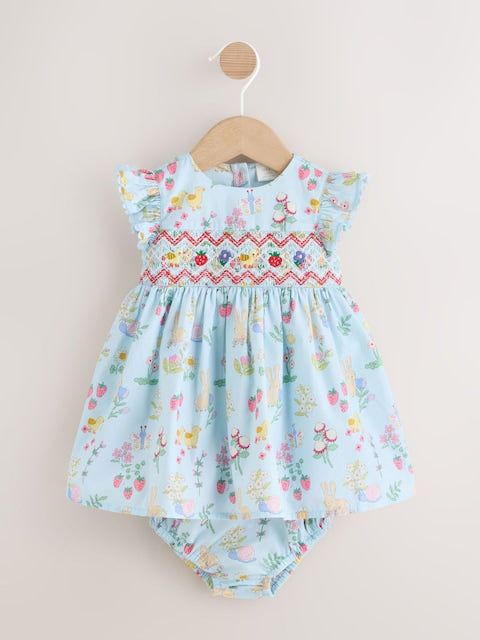 Blue Woven Baby Dress and Knickers Set 2 Piece (0mths-2yrs)