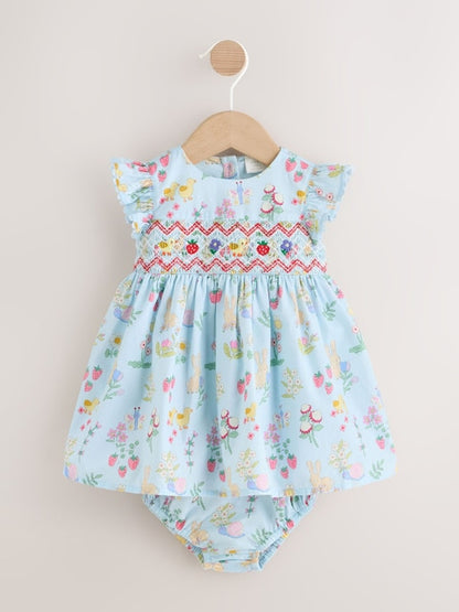 Blue Woven Baby Dress and Knickers Set 2 Piece (0mths-2yrs)
