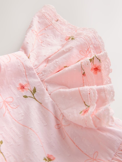 Pink Print Angel Sleeve Dress (3mths-8yrs)