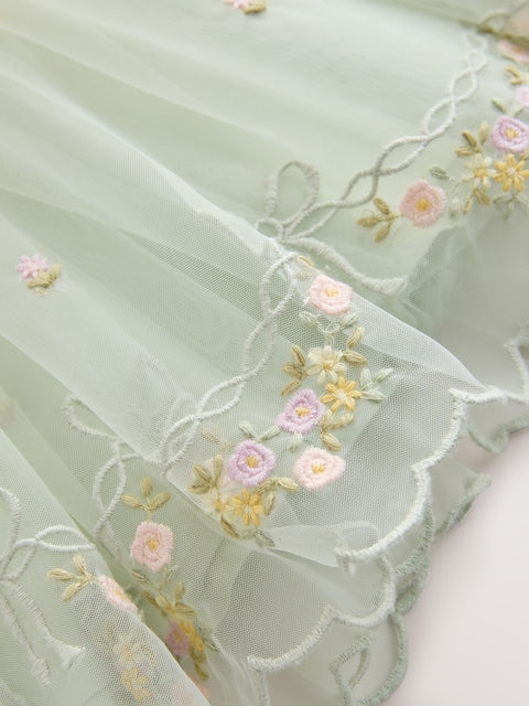 Sage Green Floral Crochet &amp; Tulle Party Dress (3mths-10yrs)