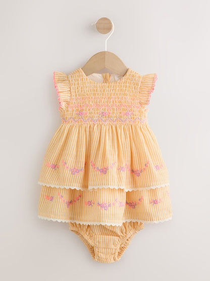 Orange Stripe Woven Baby Dress and Knickers Set 2 Piece (0mths-2yrs)