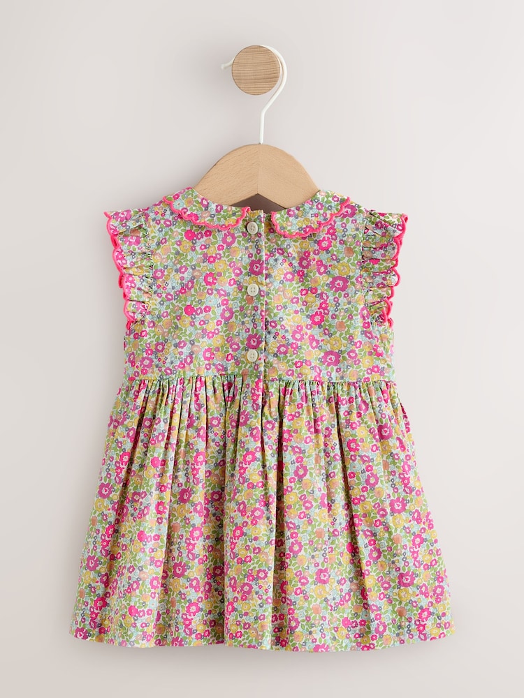 Pink Floral Woven Baby Dress and Knickers Set 2 Piece (0mths-2yrs)