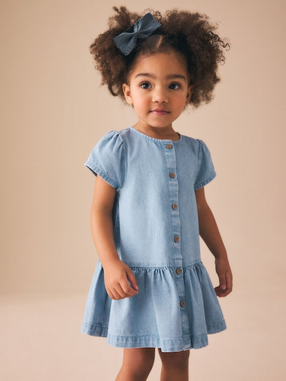 Blue Denim Short Sleeve Cotton Dress (3mths-8yrs)