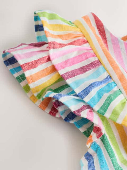 Rainbow Stripe Double Ruffle Sleeve Dress (3mths-8yrs)