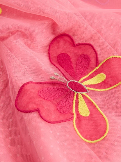 Coral Butterfly Angel Sleeve Mesh Dress (3mths-7yrs)