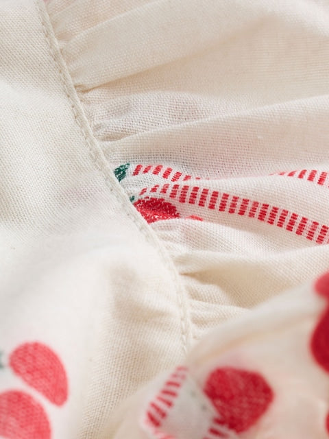 Red/Ecru Cherry Ric Rac Frill Sleeve Dress (3mths-8yrs)