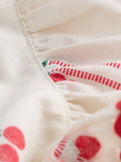 Red/Ecru Cherry Ric Rac Frill Sleeve Dress (3mths-8yrs)
