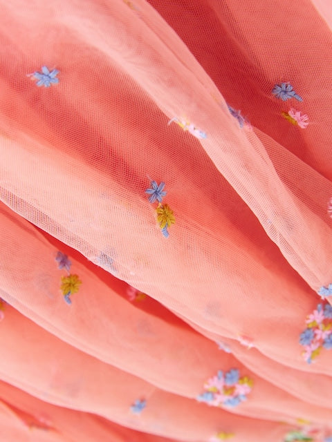 Peach Pink Embroidered Mesh Dress (3mths-8yrs)