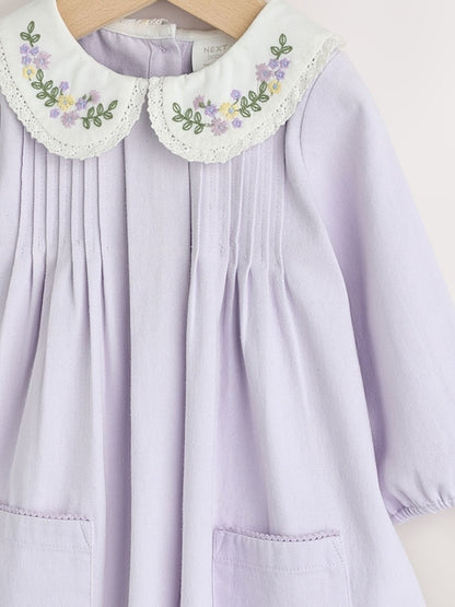 Purple Woven Collar Baby Dress with Tights (0mths-2yrs)