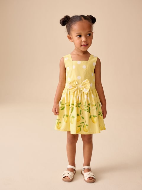 Yellow Lemon Spot Bow Front Prom Dress (3mths-8yrs)