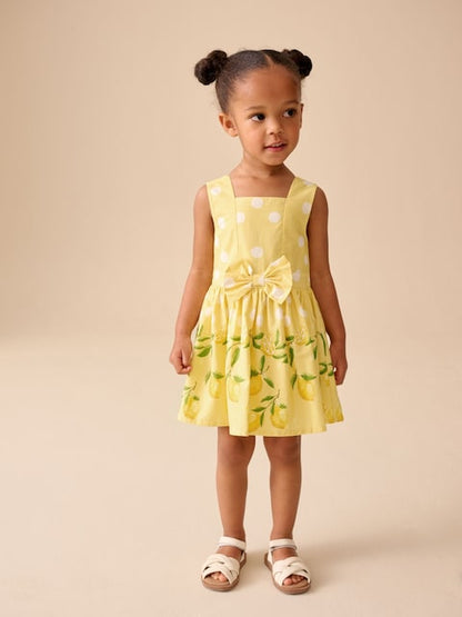 Yellow Lemon Spot Bow Front Prom Dress (3mths-8yrs)