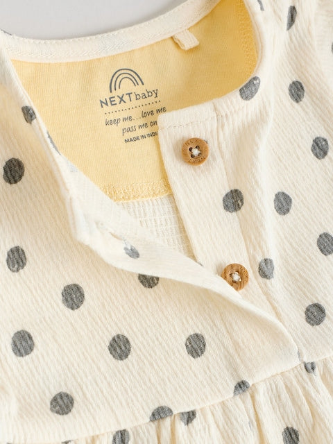 Yellow/Cream Spot/Stripe Baby Short Sleeve Dresse 2 Pack (0mths-3yrs)