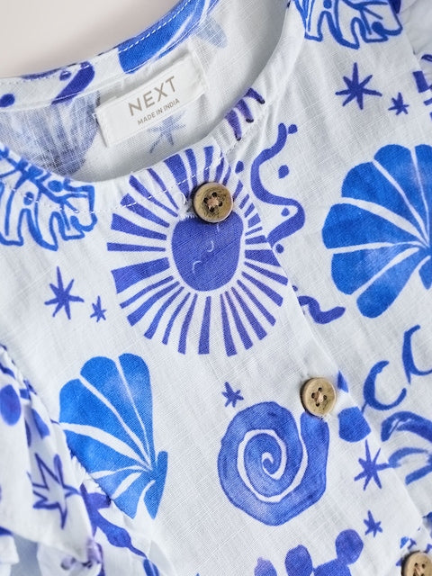 Seaside Print Double Ruffle Sleeve Dress (3mths-8yrs)