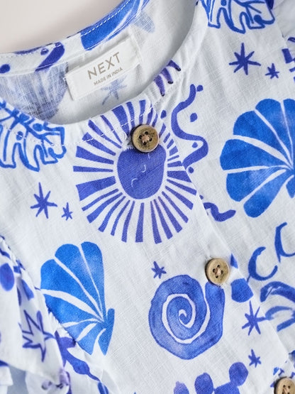 Seaside Print Double Ruffle Sleeve Dress (3mths-8yrs)