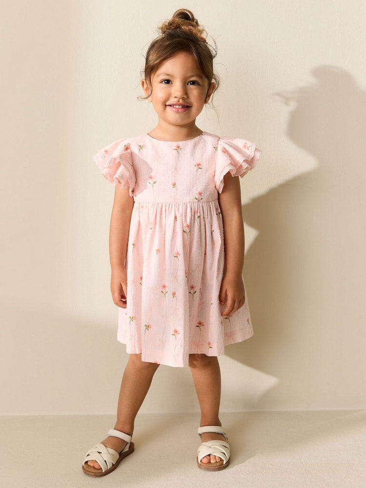 Pink Print Angel Sleeve Dress (3mths-8yrs)