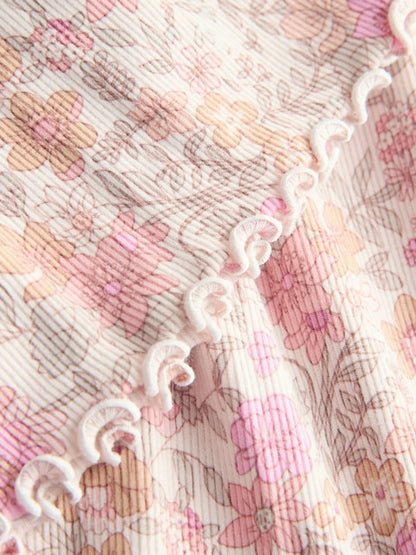 Pink Floral Short Sleeve Ribbed Dress (3mths-7yrs)