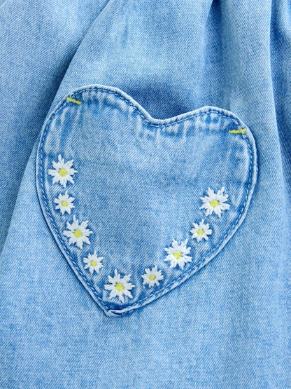 Mid Blue Denim Frill Sleeve Dress (3mths-8yrs)