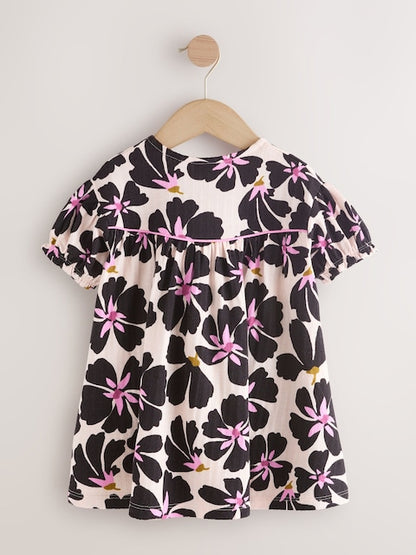 Monochrome Floral Jersey Dress (6mths-7yrs)