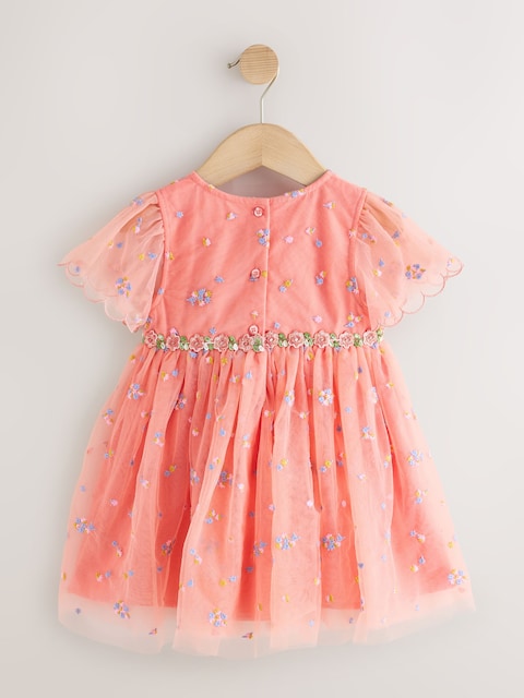Peach Pink Embroidered Mesh Dress (3mths-8yrs)