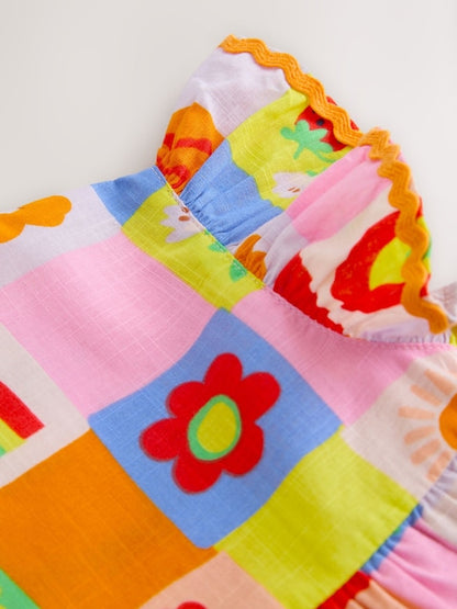 Multi Character Ric Rac Frill Sleeve Dress (3mths-8yrs)