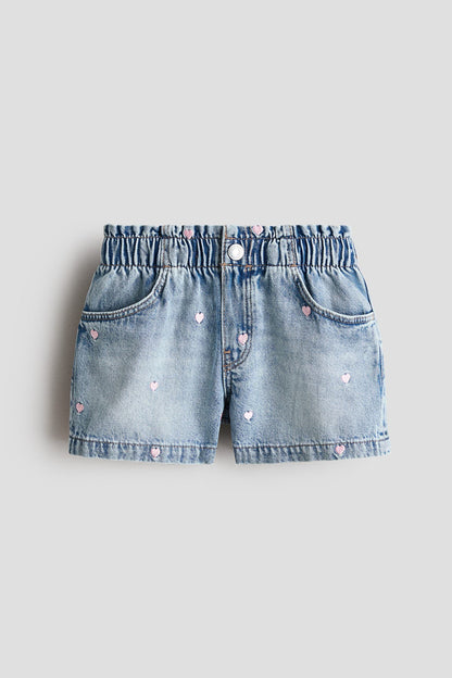 Embroidered denim shorts