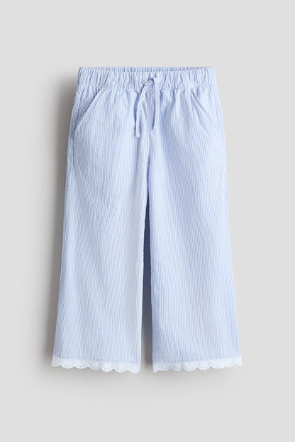 Lace-trimmed seersucker trousers
