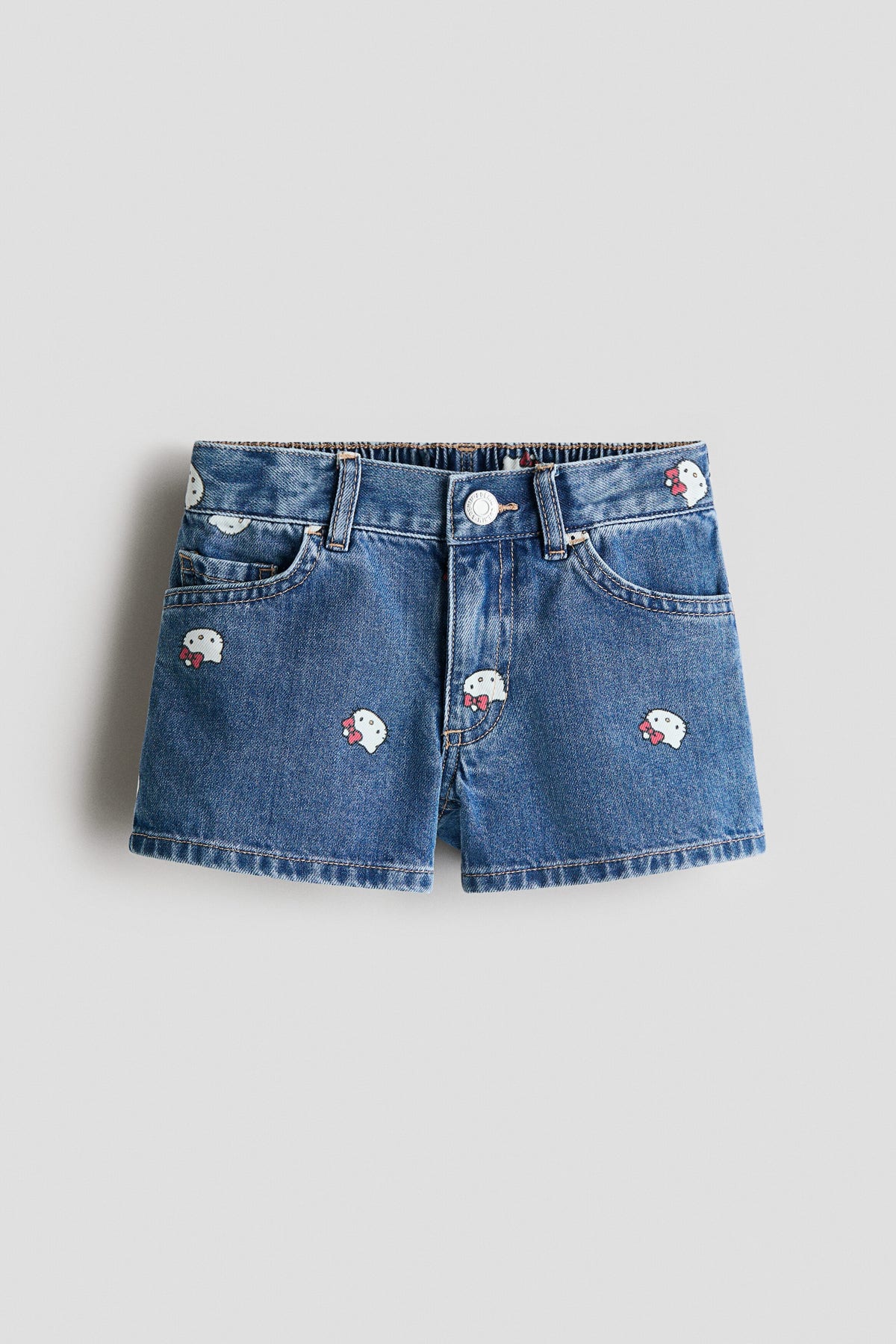 Printed denim shorts